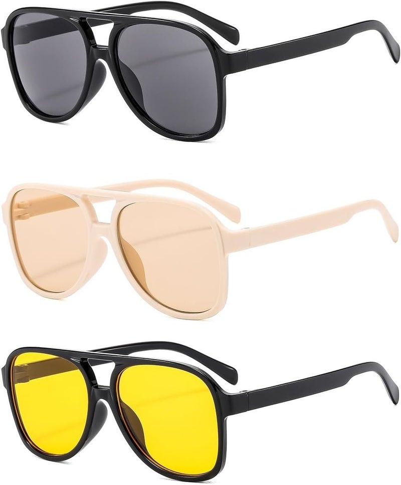 IKUVNA Vintage Aviator Sunglasses for Women Men 70s Glasses Retro Oversized Yellow Lens Shades - Image 1